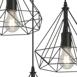 Lámpara de techo colgante Ra Redonda 3L 3XE27 acabado rejilla metal negro estilo moderno 30cm Ø