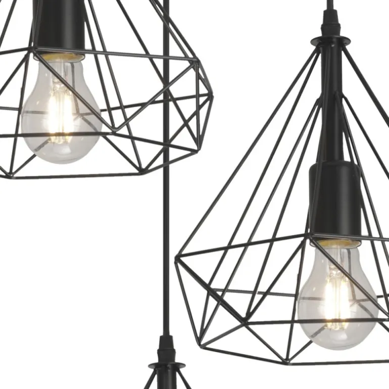 Lámpara de techo colgante Ra Redonda 3L 3XE27 acabado rejilla metal negro estilo moderno 30cm Ø