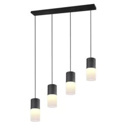 Lámpara de techo colgante Robin 4luces 4xE27 acabado metal negro cristal opal blanco estilo moderno