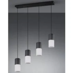 Lámpara de techo colgante Robin 4luces 4xE27 acabado metal negro cristal opal blanco estilo moderno