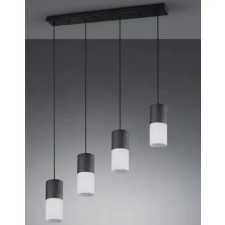 Lámpara de techo colgante Robin 4luces 4xE27 acabado metal negro cristal opal blanco estilo moderno