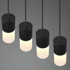 Lámpara de techo colgante Robin 4luces 4xE27 acabado metal negro cristal opal blanco estilo moderno