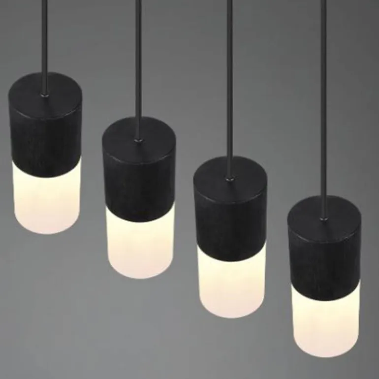 Lámpara de techo colgante Robin 4luces 4xE27 acabado metal negro cristal opal blanco estilo moderno