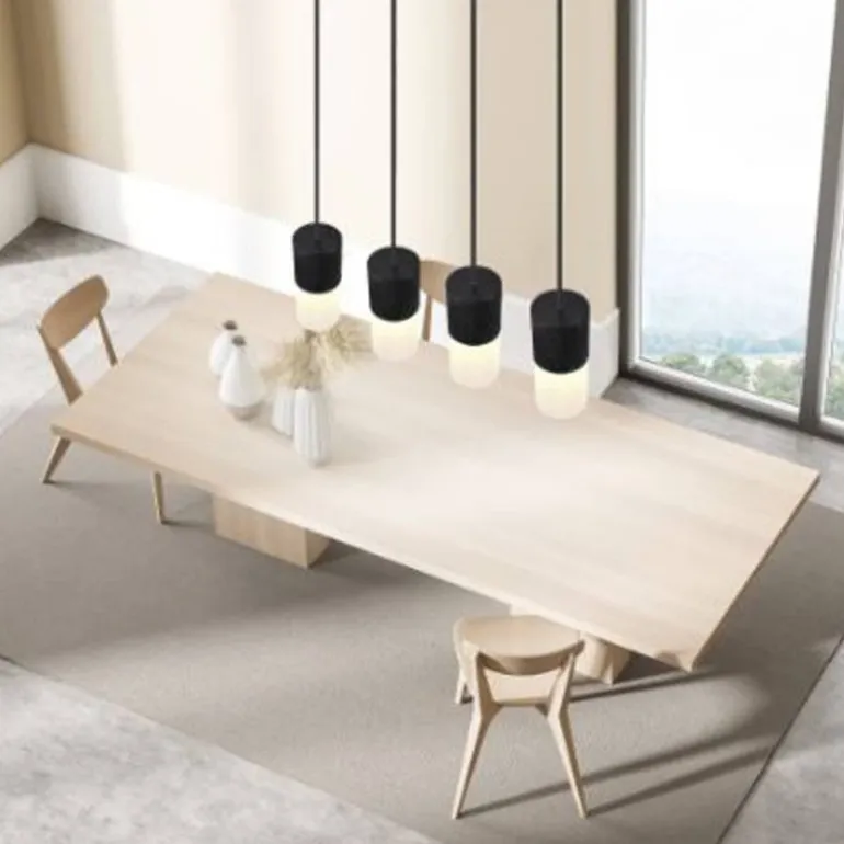 Lámpara de techo colgante Robin 4luces 4xE27 acabado metal negro cristal opal blanco estilo moderno