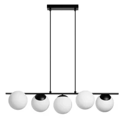 Lámpara de techo colgante Rondo 5 luces 5xE27 acabado metal negro cristal opal blanco estilo moderno