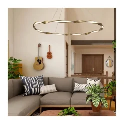 Lámpara de techo colgante Sand Oro LED integrado 48w tonalidad 3000k acabado metal oro estilo moderno 108cm Ø