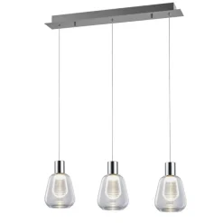 Lámpara de techo colgante Talio 3 luces lineal LED integrado 3x5w 4000k acabado metal cromo cristal transparente estilo moderno
