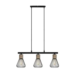Lámpara de techo colgante Tauro 3 luces lineal 3xE14 acabado metal negro y oro envejecido estilo rústico