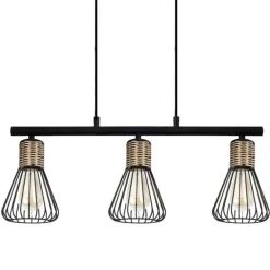 Lámpara de techo colgante Tauro 3 luces lineal 3xE14 acabado metal negro y oro envejecido estilo rústico