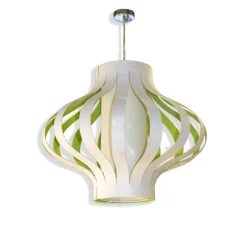 Lámpara de techo colgante Tiras Verde 1xE27 acabado tejido fieltro verde y blanco estilo moderno 70cm Ø