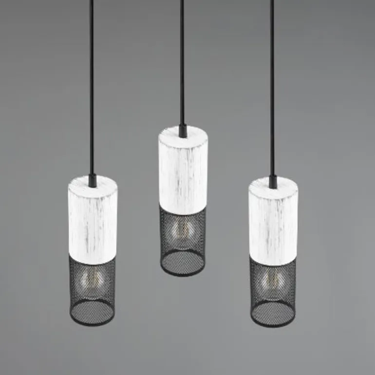 Lámpara de techo colgante Tosh 3L Blanco/Rejilla Negro 3XE27 28cm Ø