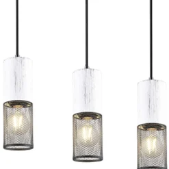 Lámpara de techo colgante Tosh 4L Lineal Blanco/ Rejilla negro 4XE27