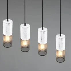 Lámpara de techo colgante Tosh 4L Lineal Blanco/ Rejilla negro 4XE27