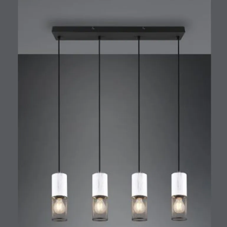 Lámpara de techo colgante Tosh 4L Lineal Blanco/ Rejilla negro 4XE27