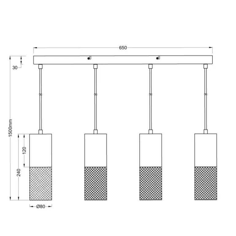 Lámpara de techo colgante Tosh 4L Lineal Blanco/ Rejilla negro 4XE27