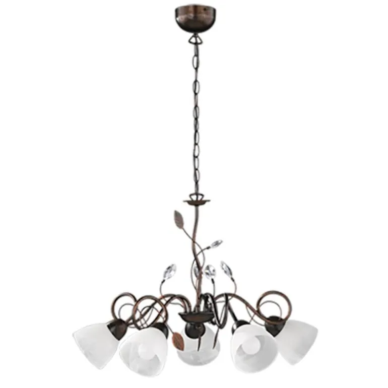 Lámpara de techo colgante Traditio 5 luces 5xE14 acabado metal óxido cristal imitación alabastro estilo rústico 70cm Ø