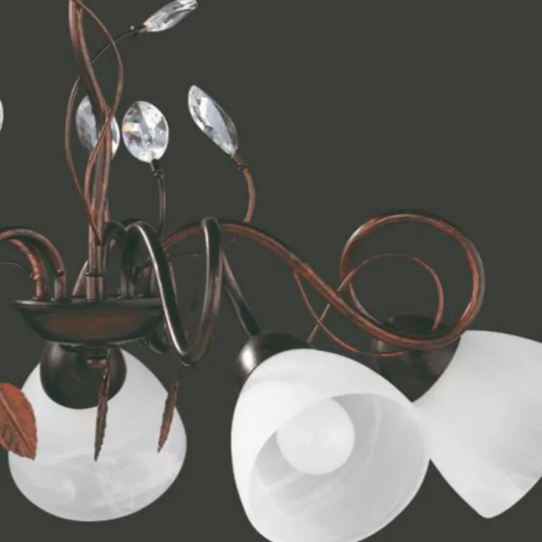 Lámpara de techo colgante Traditio 5 luces 5xE14 acabado metal óxido cristal imitación alabastro estilo rústico 70cm Ø