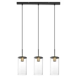 Lámpara de techo colgante Triel 3 luces lineal 3xE27 acabado metal negro cristal transparente estilo vintage