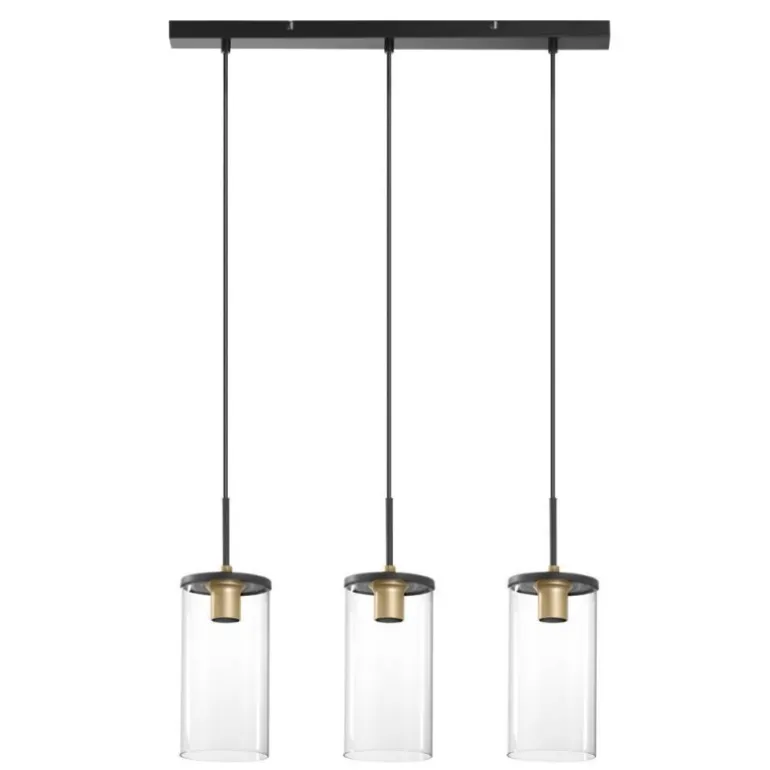 Lámpara de techo colgante Triel 3 luces lineal 3xE27 acabado metal negro cristal transparente estilo vintage