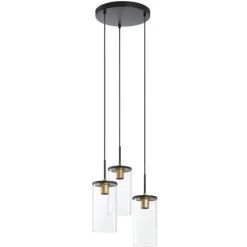 Lámpara de techo colgante Triel 3 luces 3xE27 acabado negro cristal transparente estilo vintage 30cm Ø