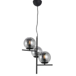 Lámpara de techo colgante Vary 3L 3xE14 acabado negro cristal ahumado estilo moderno 32cm Ø