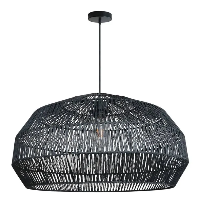 Lámpara de techo colgante Yeah 1xE27 acabado fibras naturales negro estilo rústico 60cm Ø