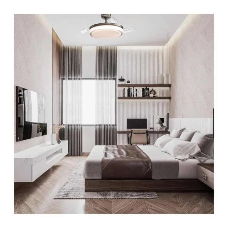 Ventilador de techo Aneto cuero LED 45w 3CCT acabado oro envejecido estilo moderno aspas plegables motor DC 106cm Ø