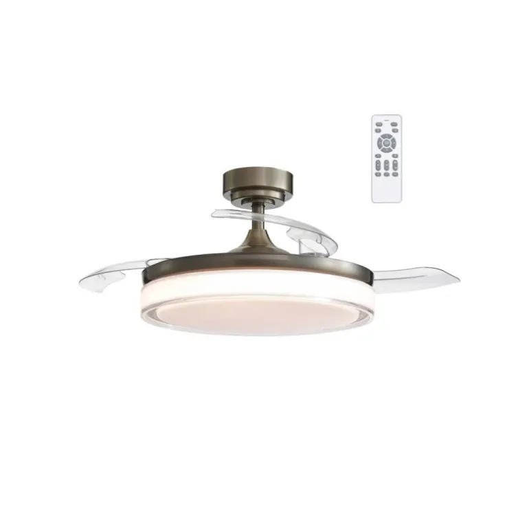 Ventilador de techo Aneto cuero LED 45w 3CCT acabado oro envejecido estilo moderno aspas plegables motor DC 106cm Ø