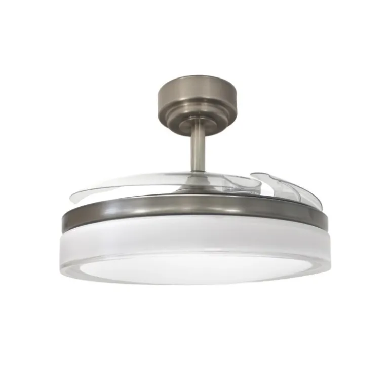 Ventilador de techo Aneto níquel LED 72w 3CCT acabado níquel estilo moderno aspas plegables motor DC 106cm Ø
