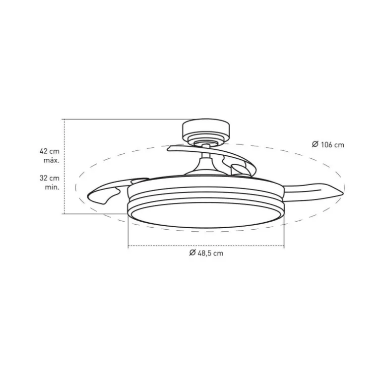Ventilador de techo Aneto níquel LED 45w 3CCT acabado níquel estilo moderno aspas plegables motor DC 106cm Ø
