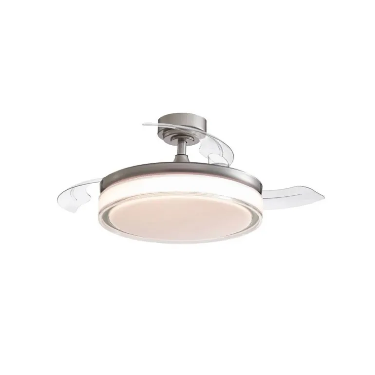 Ventilador de techo Aneto níquel LED 45w 3CCT acabado níquel estilo moderno aspas plegables motor DC 106cm Ø