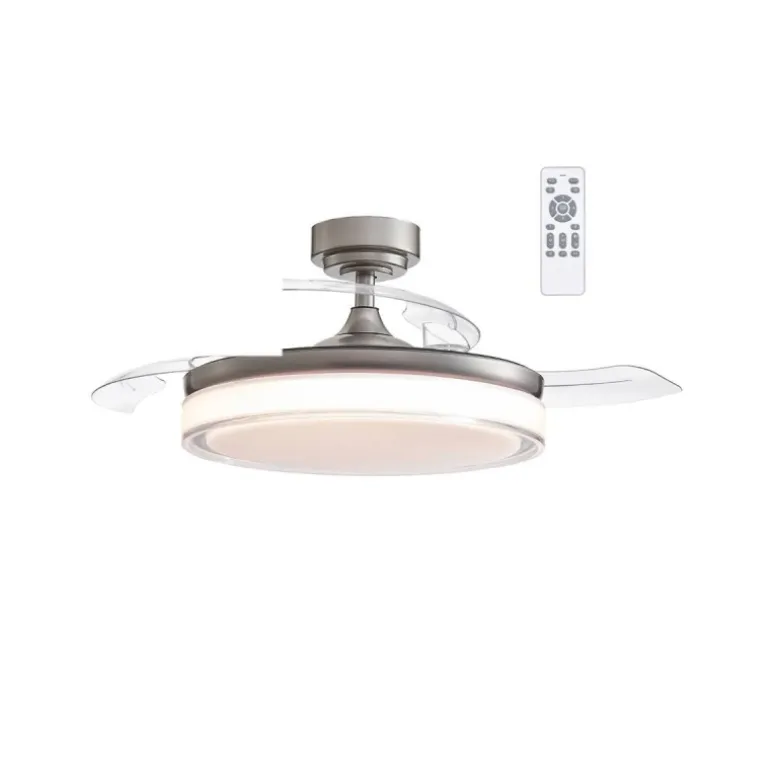 Ventilador de techo Aneto níquel LED 45w 3CCT acabado níquel estilo moderno aspas plegables motor DC 106cm Ø