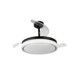 Ventilador de techo Aneto V negro LED integrado 72w 3CCT acabado negro estilo moderno aspas plegables motor DC 106cm Ø