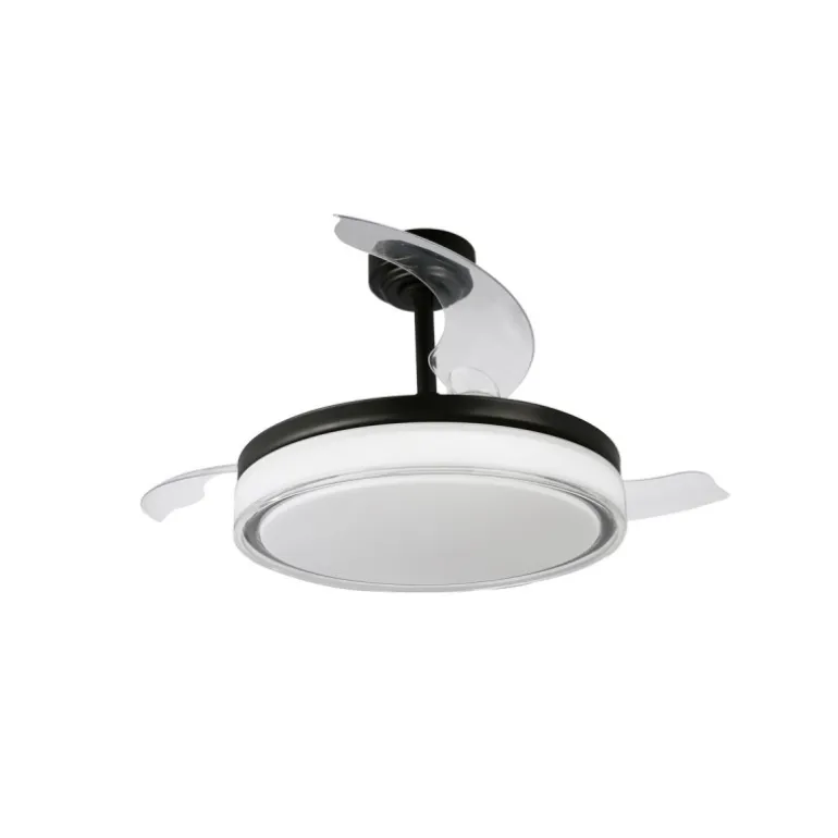 Ventilador de techo Aneto V negro LED integrado 72w 3CCT acabado negro estilo moderno aspas plegables motor DC 106cm Ø