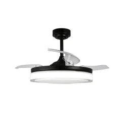 Ventilador de techo Aneto V negro LED integrado 72w 3CCT acabado negro estilo moderno aspas plegables motor DC 106cm Ø