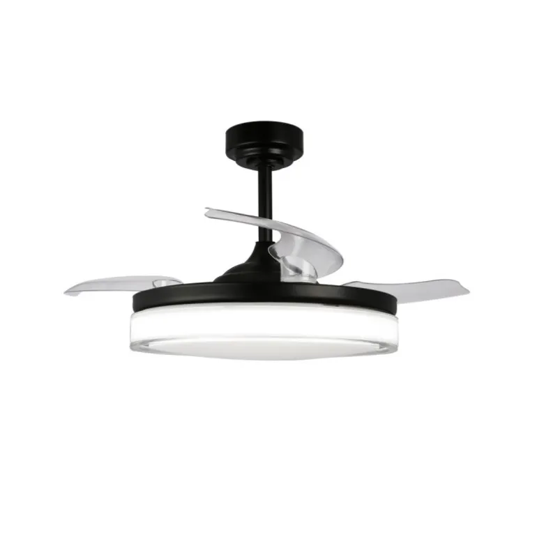 Ventilador de techo Aneto V negro LED integrado 72w 3CCT acabado negro estilo moderno aspas plegables motor DC 106cm Ø