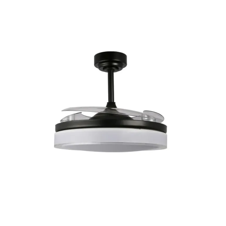 Ventilador de techo Aneto V negro LED integrado 72w 3CCT acabado negro estilo moderno aspas plegables motor DC 106cm Ø