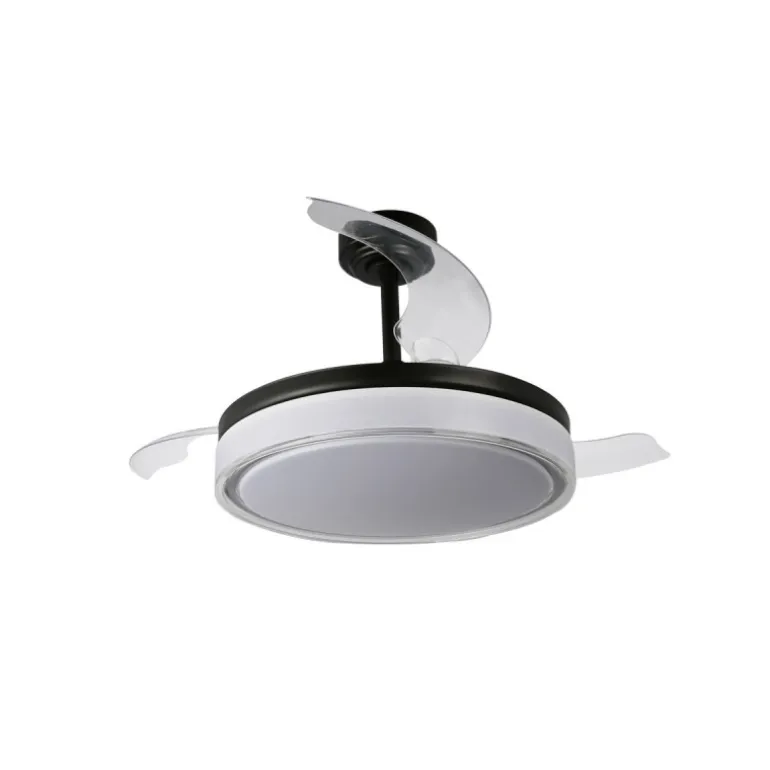 Ventilador de techo Aneto V negro LED integrado 72w 3CCT acabado negro estilo moderno aspas plegables motor DC 106cm Ø