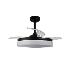 Ventilador de techo Aneto V negro LED integrado 72w 3CCT acabado negro estilo moderno aspas plegables motor DC 106cm Ø