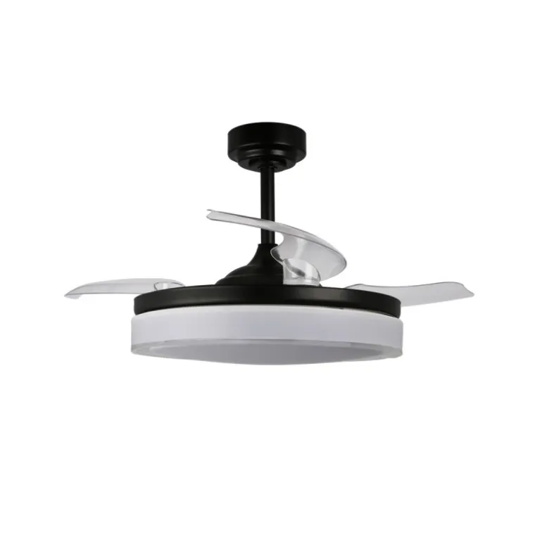 Ventilador de techo Aneto V negro LED integrado 72w 3CCT acabado negro estilo moderno aspas plegables motor DC 106cm Ø