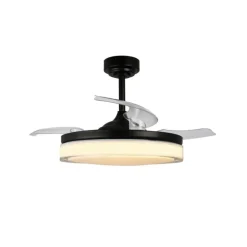 Ventilador de techo Aneto V negro LED integrado 72w 3CCT acabado negro estilo moderno aspas plegables motor DC 106cm Ø