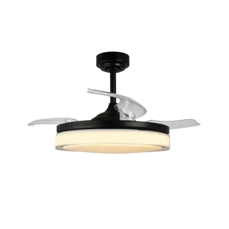 Ventilador de techo Aneto V negro LED integrado 72w 3CCT acabado negro estilo moderno aspas plegables motor DC 106cm Ø