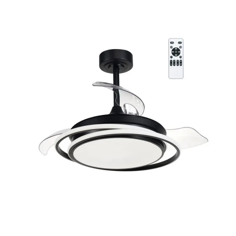 Ventilador de techo Antila Mini negro LED 40w 3CCT acabado negro estilo moderno aspas plegables motor DC 92cm Ø