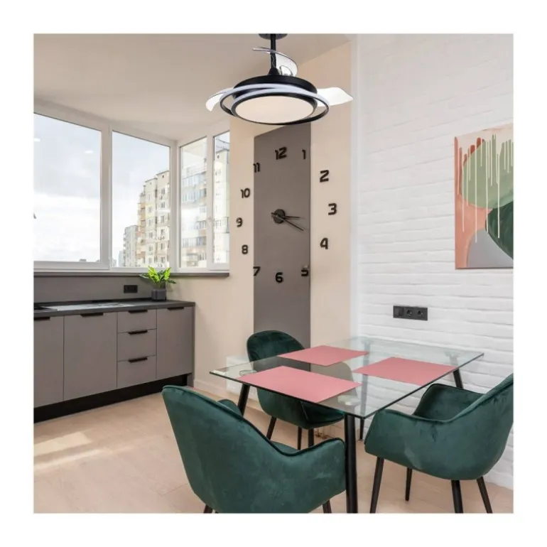 Ventilador de techo Antila Mini negro LED 40w 3CCT acabado negro estilo moderno aspas plegables motor DC 92cm Ø