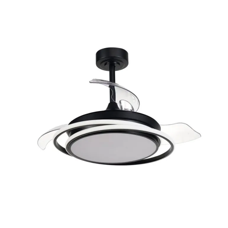 Ventilador de techo Antila Mini negro LED 40w 3CCT acabado negro estilo moderno aspas plegables motor DC 92cm Ø