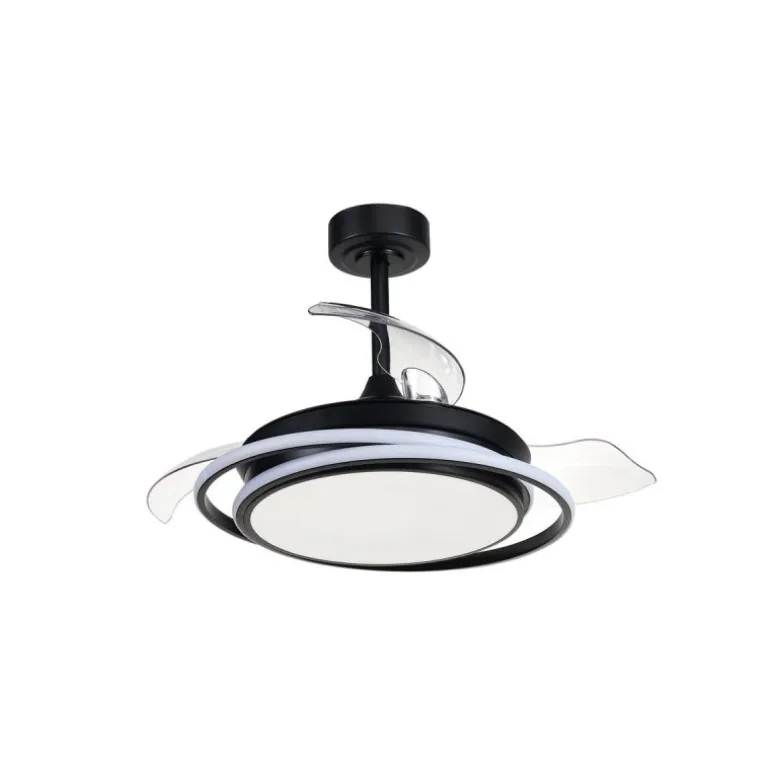 Ventilador de techo Antila Mini negro LED 40w 3CCT acabado negro estilo moderno aspas plegables motor DC 92cm Ø