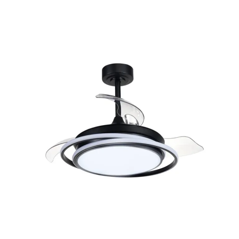 Ventilador de techo Antila Mini negro LED 40w 3CCT acabado negro estilo moderno aspas plegables motor DC 92cm Ø
