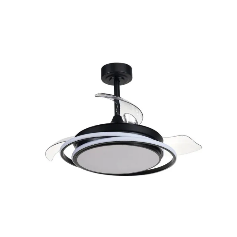 Ventilador de techo Antila Mini negro LED 40w 3CCT acabado negro estilo moderno aspas plegables motor DC 92cm Ø