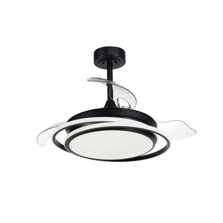Ventilador de techo Antila Mini negro LED 40w 3CCT acabado negro estilo moderno aspas plegables motor DC 92cm Ø