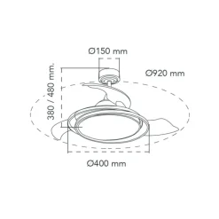 Ventilador de techo Antila Mini RGB plata LED 45w 3CCT acabado plata estilo moderno aspas plegables motor DC 92cm Ø